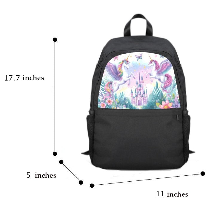 Purple Unicorns and Castle School Backpack | Upper Part Printing