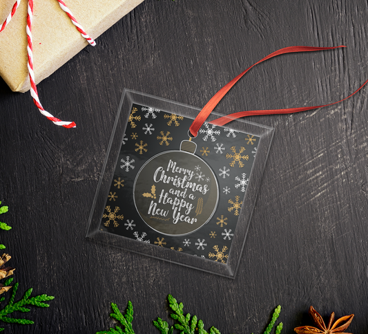 Merry Christmas & Happy New Year Square Glass Ornament