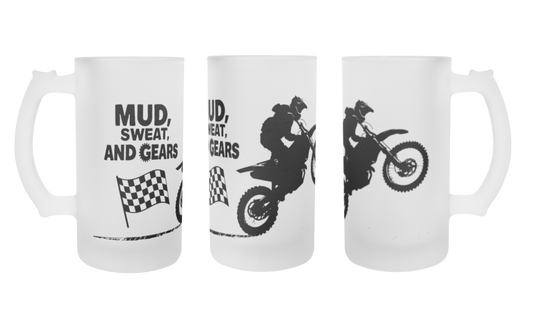 Mud Sweat & Gears Motorcycle Design 16 oz Frosted Mug