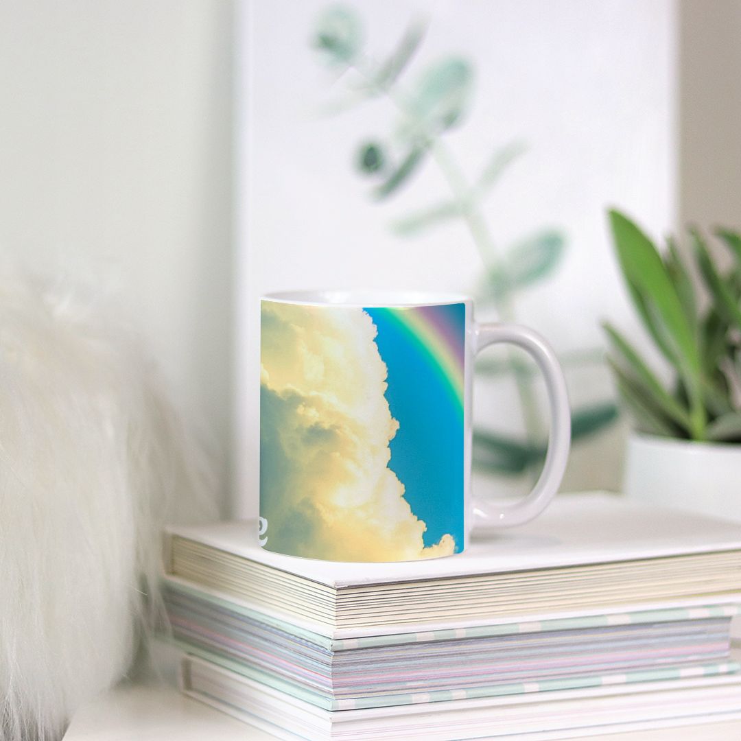 Bask in HIS Presence with Clouds and Rainbow Mug 11oz. - Shell Design Boutique