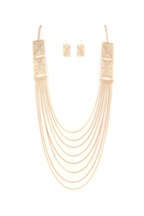 Gold Tribal Layered Necklace Earrings Jewelry Set