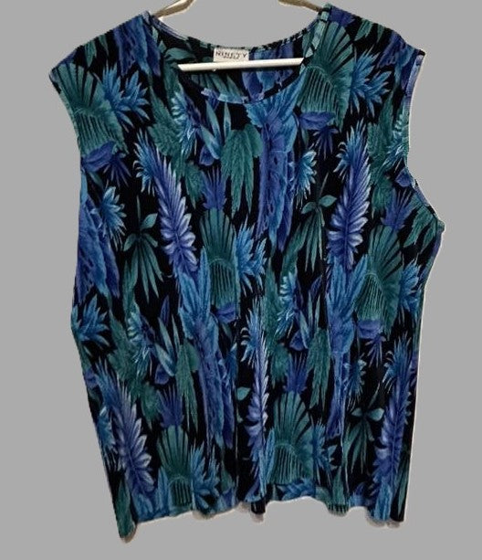 Ninety Woman Blue & Green Sleeveless Blouse - size 3X