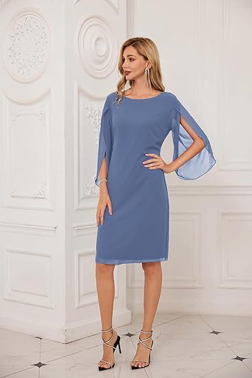 Irregular Sleeves Solid Color Chiffon Women Dress