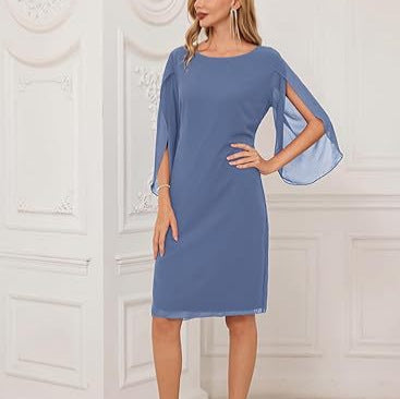 Irregular Sleeves Solid Color Chiffon Women Dress