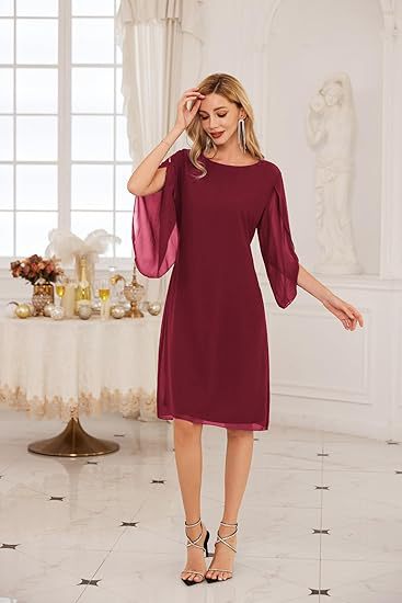 Irregular Sleeves Solid Color Chiffon Women Dress