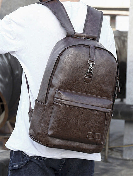 Men's Large Capacity Soft Leather School Travel Backpack