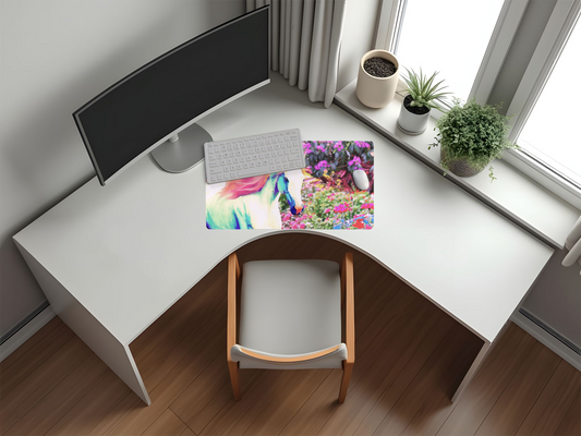 Pink Mane White Horse with Floral Background 40" x 20" Mousepad Desk Mat