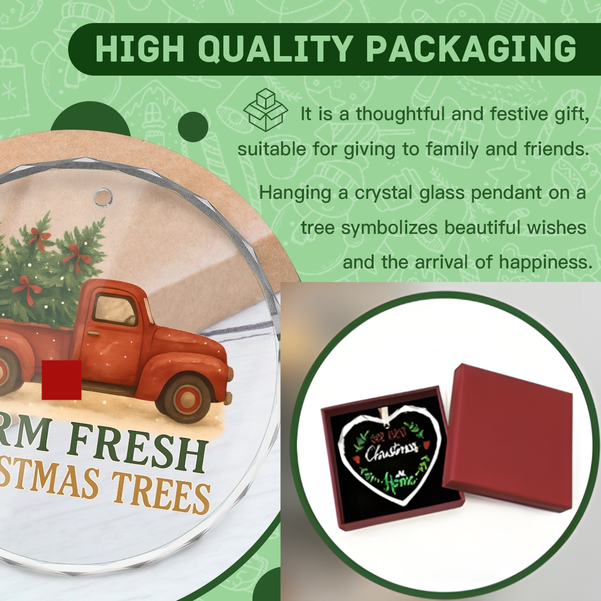 Vintage Pickup Truck Farm Fresh Christmas Trees Round Glass Ornament