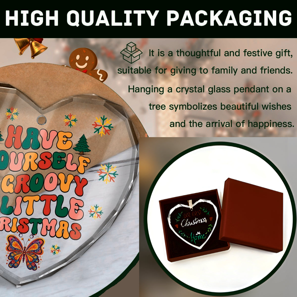 Have a Groovy Little Christmas Heart Shaped Glass Ornament