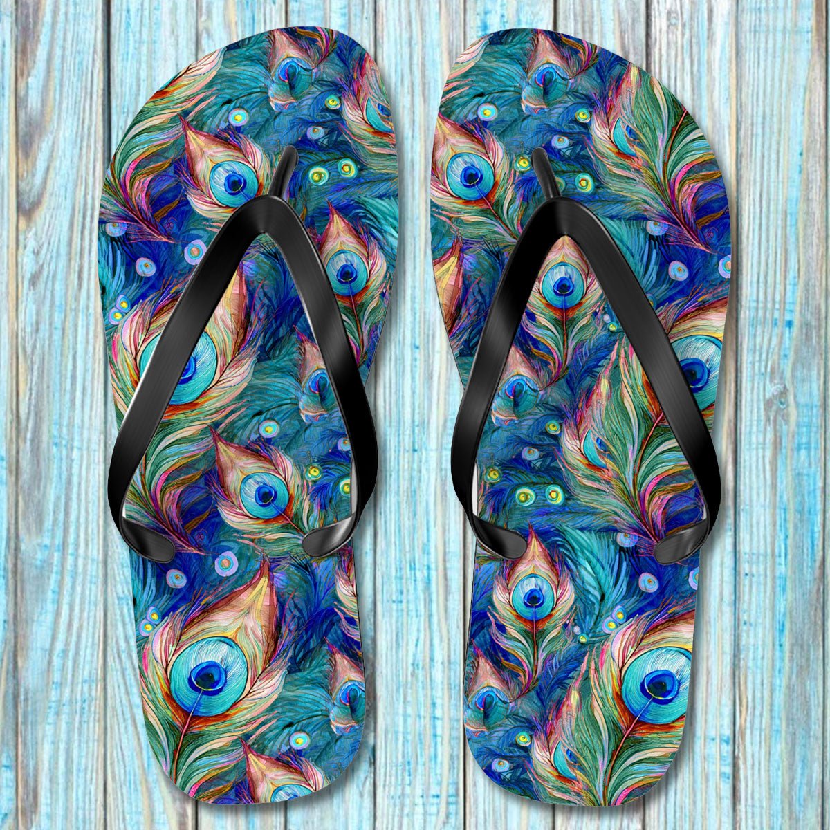 Peacock Feather Pattern Flip-Flops