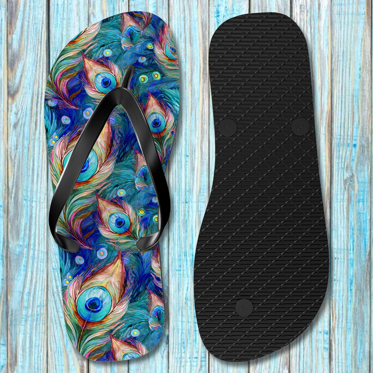 Peacock Feather Pattern Flip-Flops