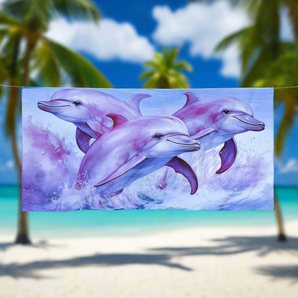 Pink Dolphin Beach Towel 🐬 Pink and Purple Dolphin Art