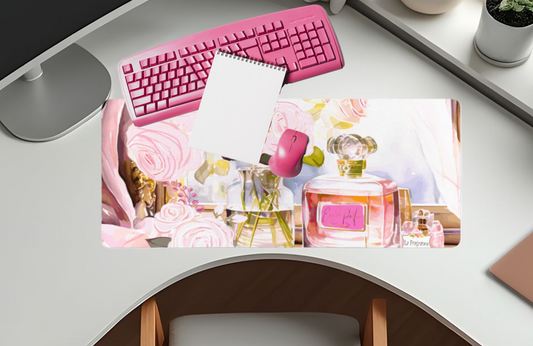 Pink Flowers & Perfume 40" x 20" Mousepad Desk Mat