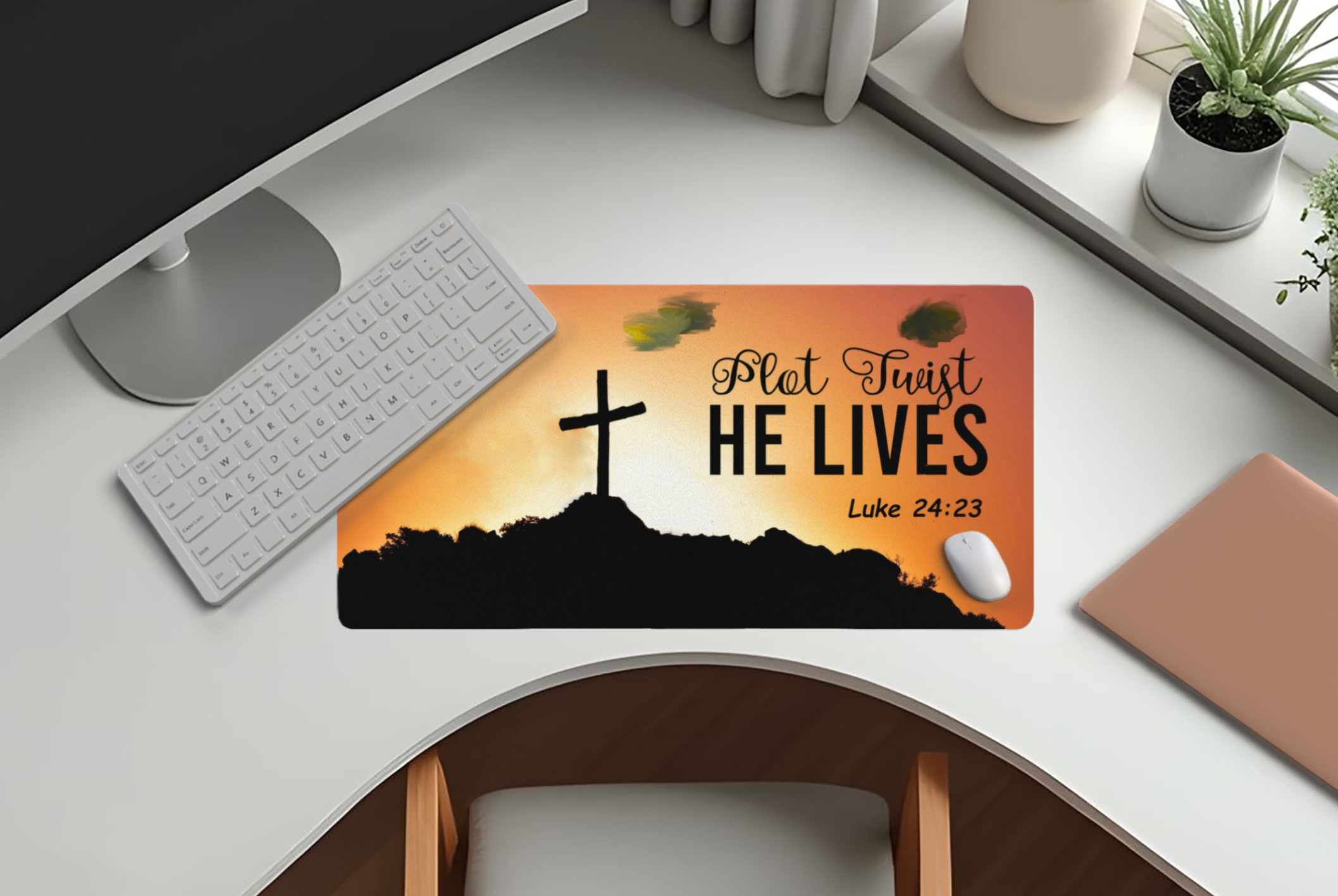 Plot Twist He Lives Faith Based Mousepad Desk Mat - available in 2 sizes
