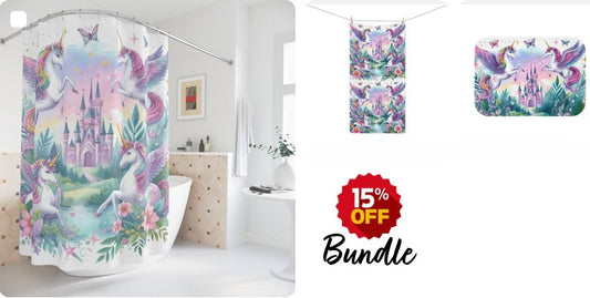 Purple Flying Unicorns Bathroom Decor Bundle