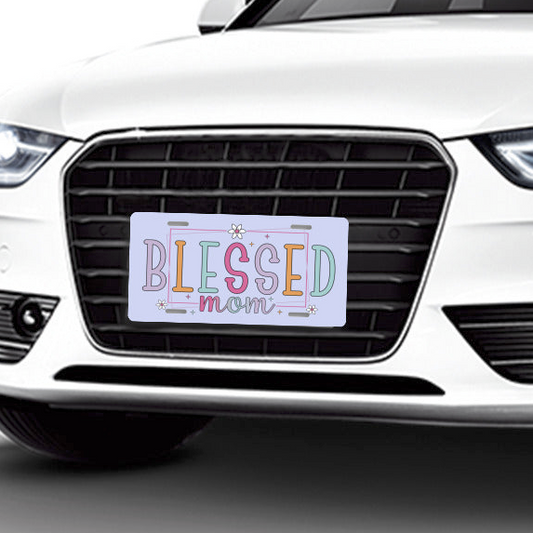 Blessed Mom Blue Aluminum Vanity License Plate Auto Accessory
