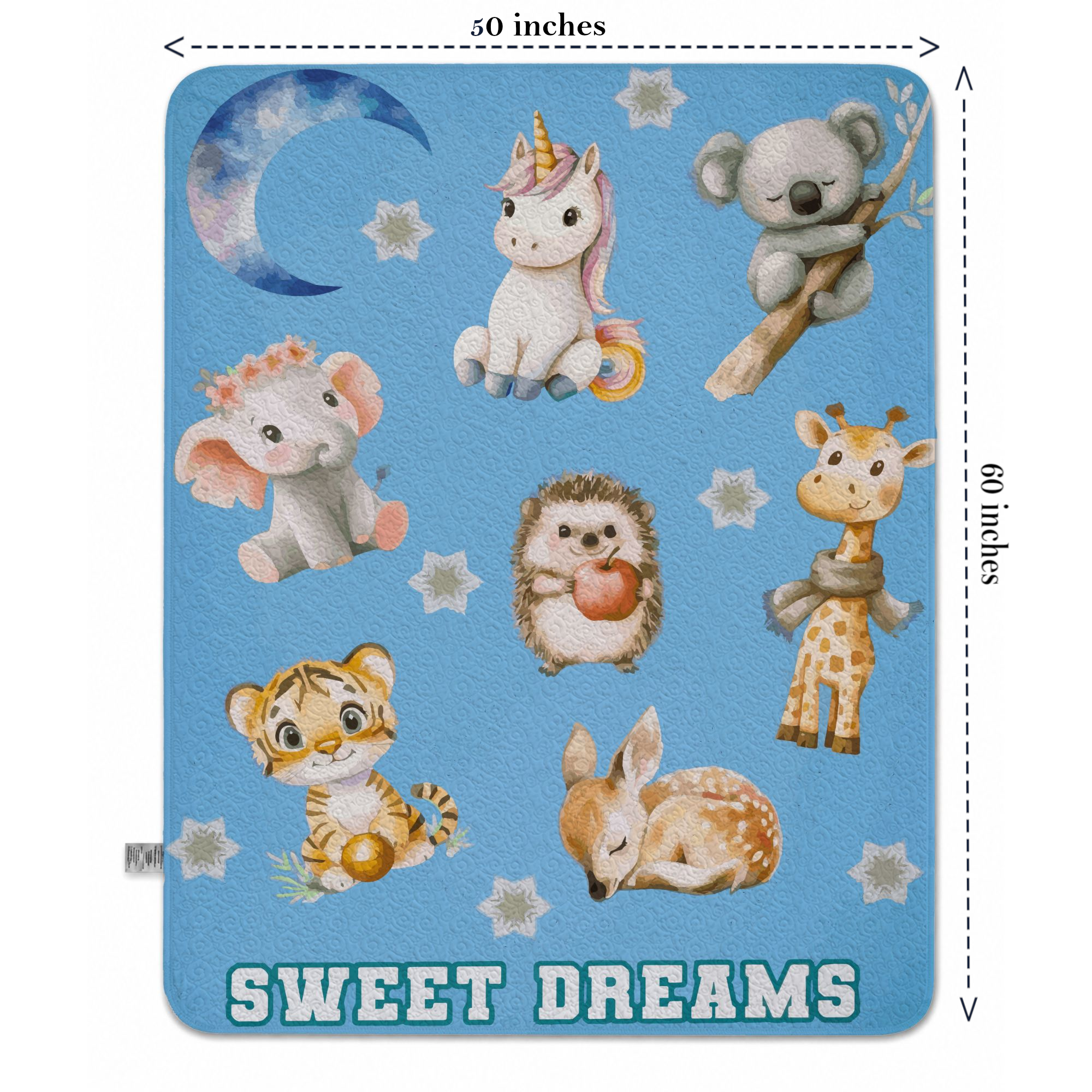 Sweet Dreams Cute Baby Animals Machine Quilted Blanket - 50