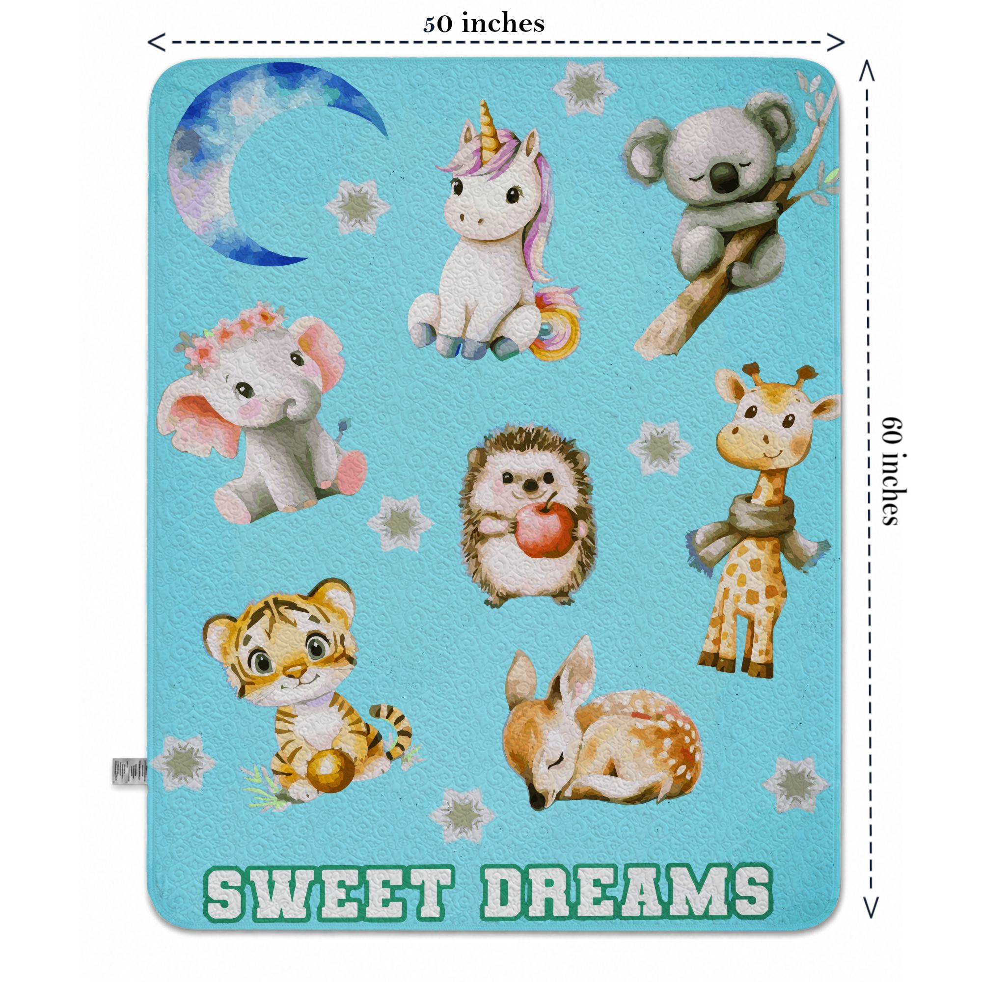 Sweet Dreams Cute Baby Animals Quilted Blanket - 50