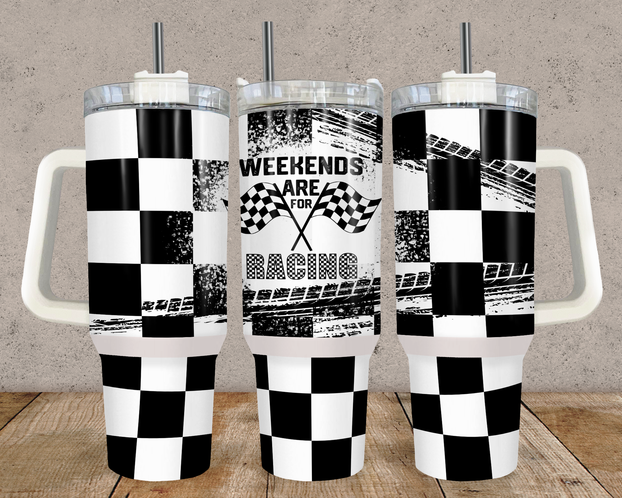 Black & White Checkered Flag Weekend Racing 40oz Tumbler