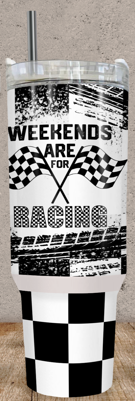 Black & White Checkered Flag Weekend Racing 40oz Tumbler