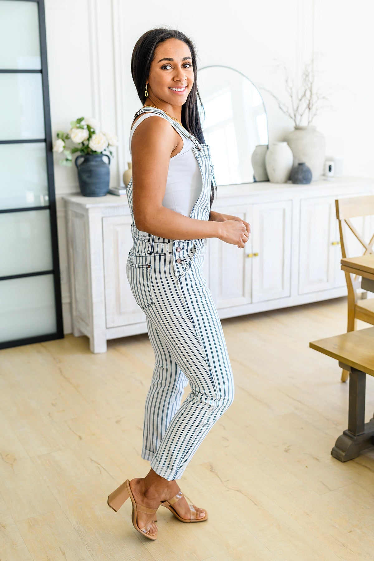 Women's Railroad Stripe Overalls with Adjustable Straps