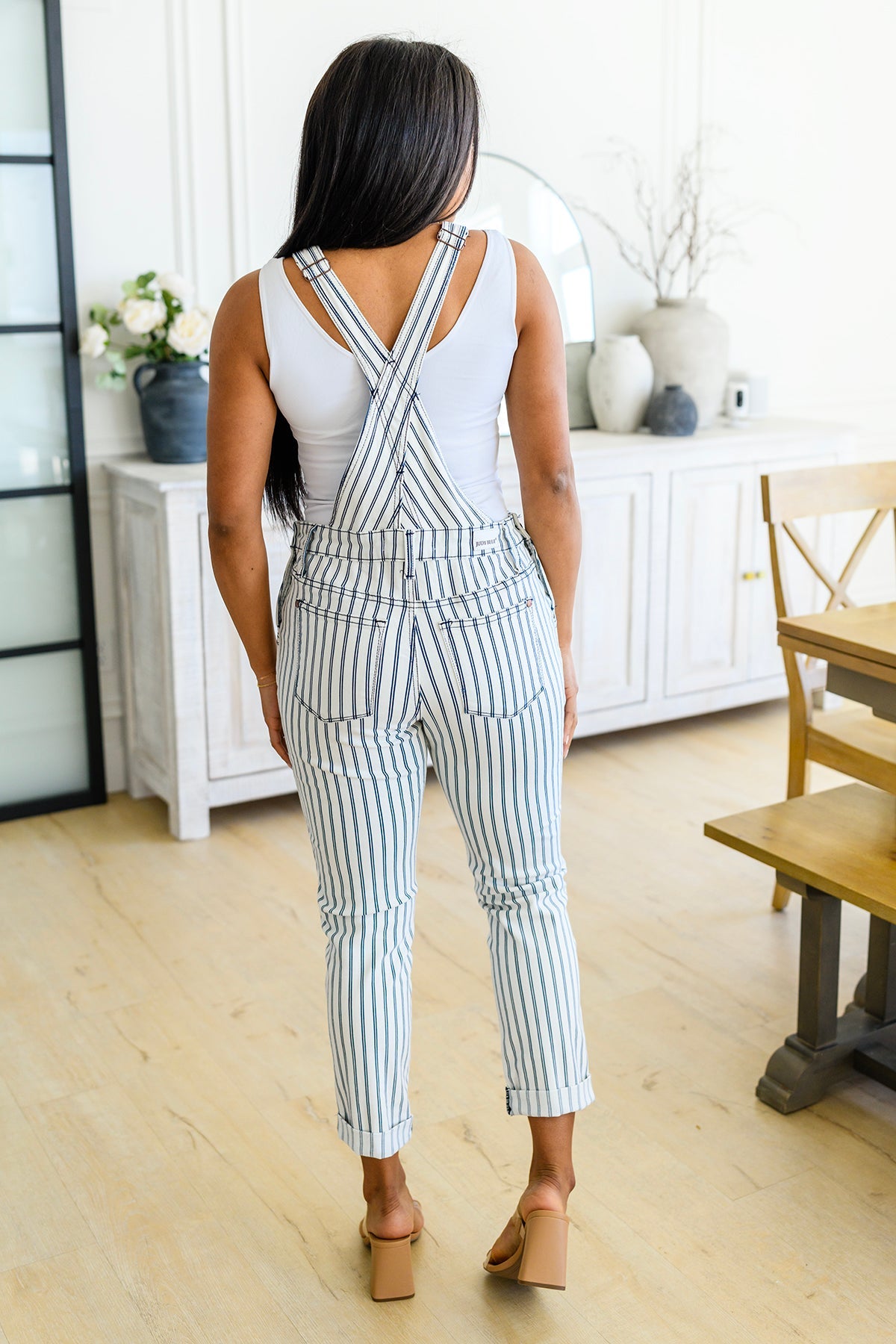 Women's Railroad Stripe Overalls with Adjustable Straps