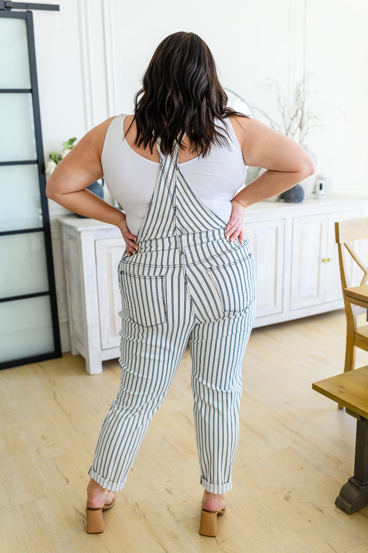 Women's Railroad Stripe Overalls with Adjustable Straps