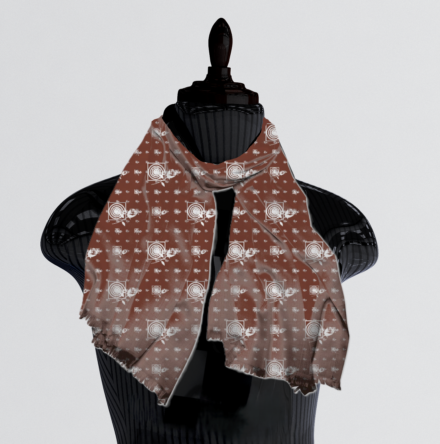 Roses and Swirls Dark Red Pashmina Scarf