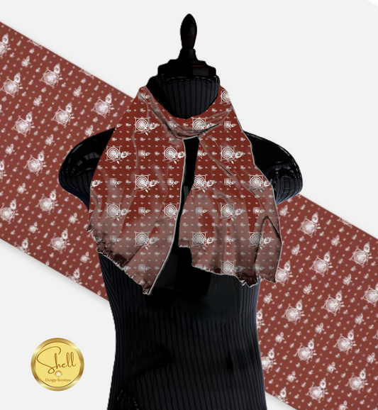 Roses and Swirls Dark Red Pashmina Scarf