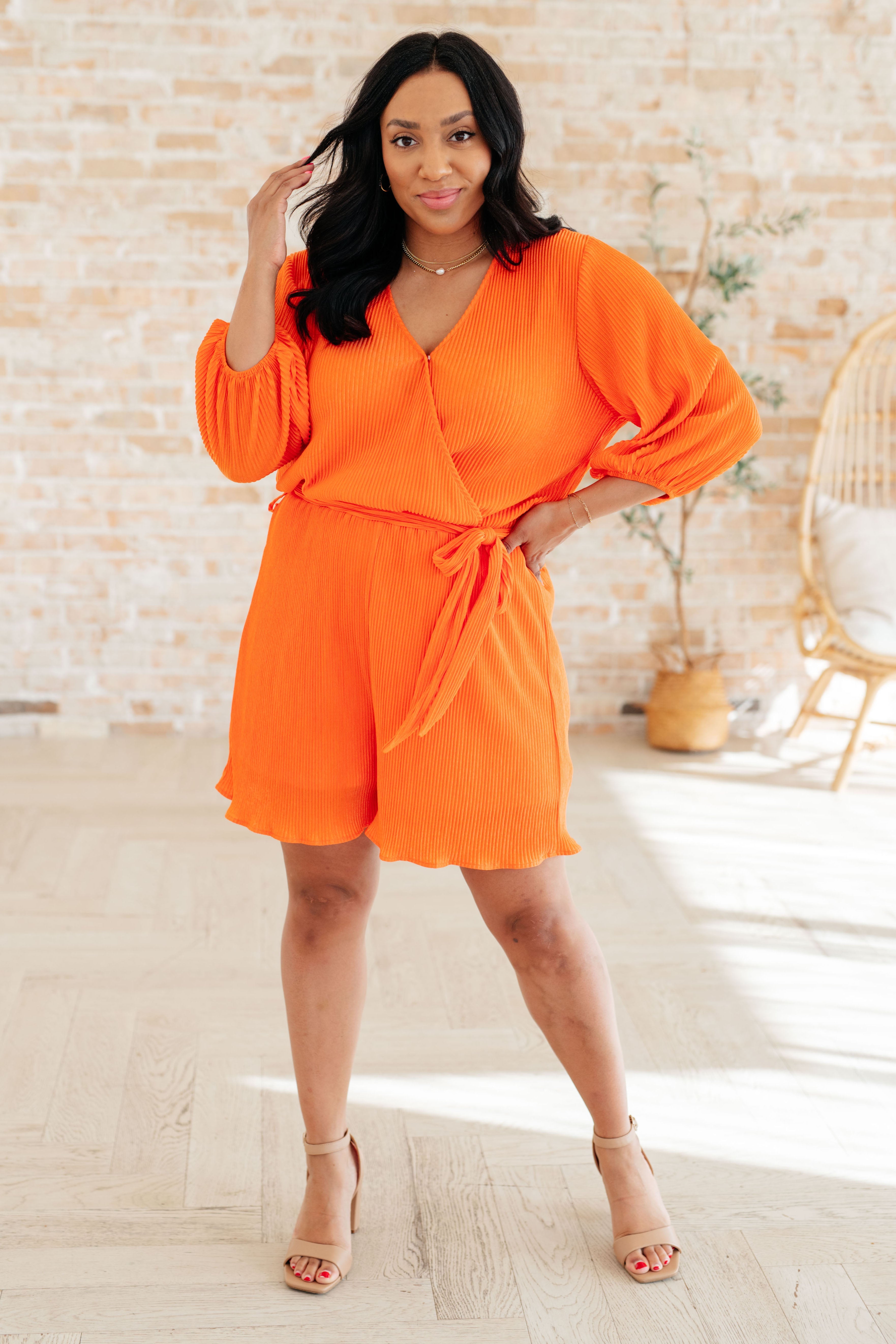 Women's Roll With Me Romper in Tangerine