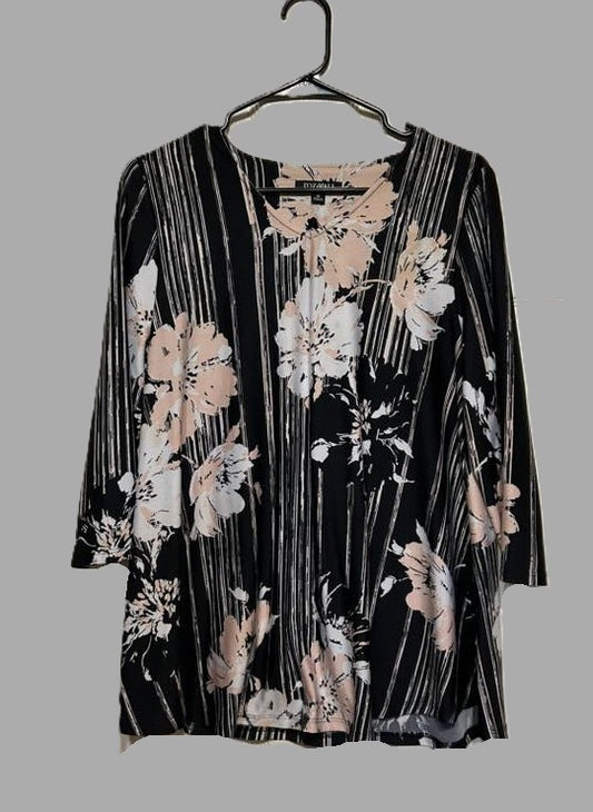 Roz & Ali Pink & Black 3/4 Sleeve Blouse - size PM