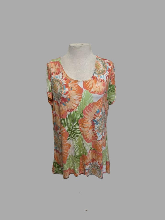 Ruby Rd Orange and Green Tie Dyed Shirt - size L