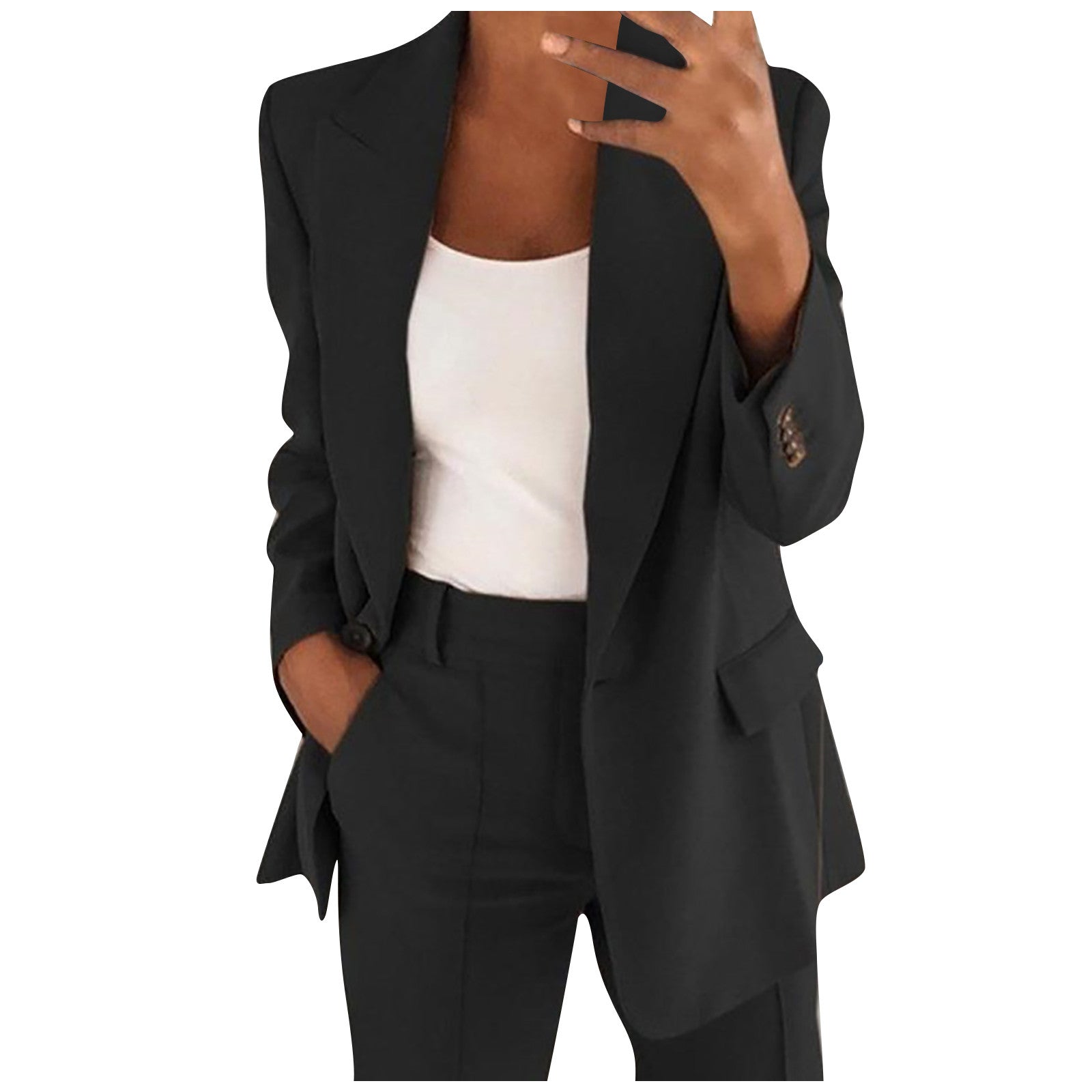 Solid Blazer Coat Women Notched Long Sleeve Cardigan Button Casual Jacket Suits Office Lady Blazers Jackets
