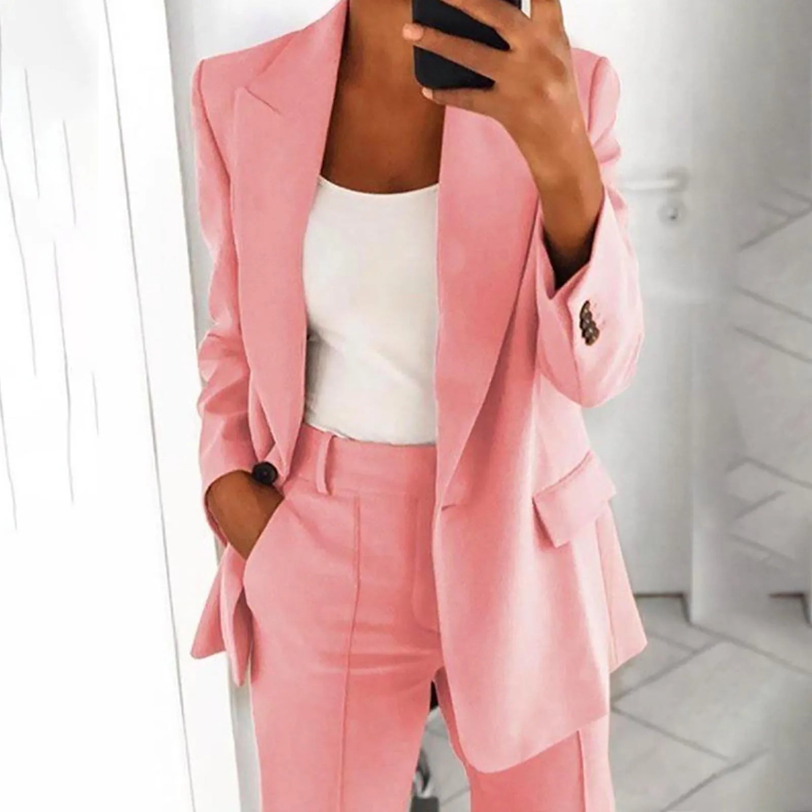 Solid Blazer Coat Women Notched Long Sleeve Cardigan Button Casual Jacket Suits Office Lady Blazers Jackets