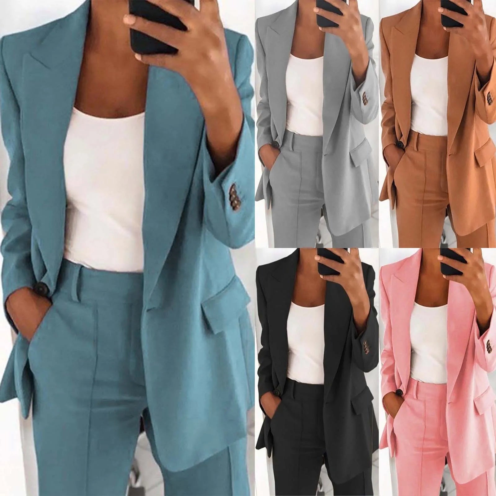 Solid Blazer Coat Women Notched Long Sleeve Cardigan Button Casual Jacket Suits Office Lady Blazers Jackets