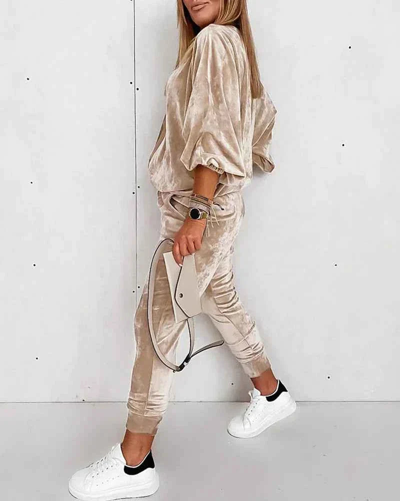 Golden Velvet Jogger Set - Long-sleeved Zipper Casual Suit 2 Piece Loungewear