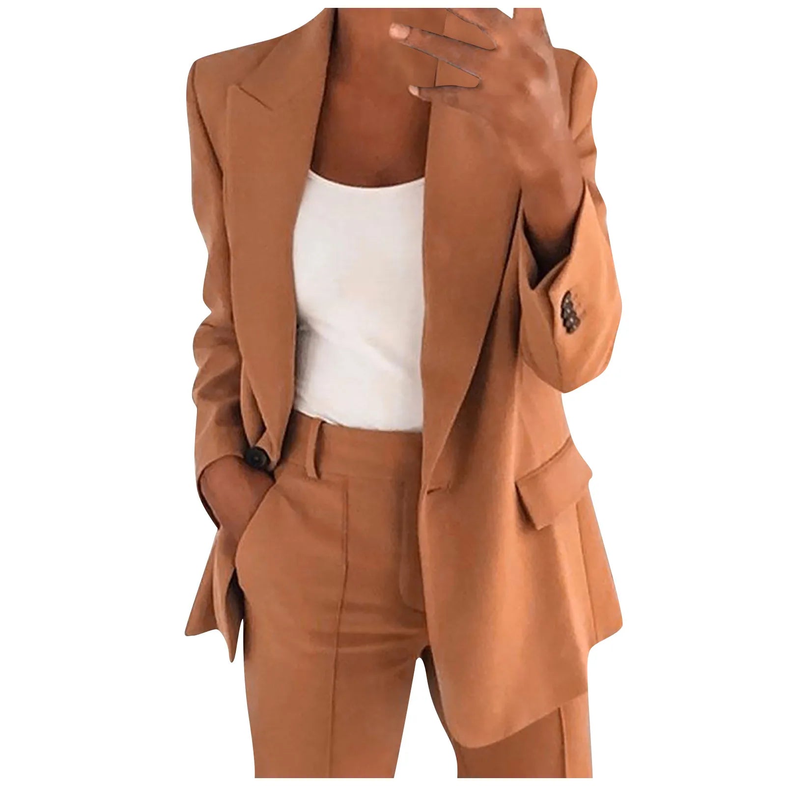 Solid Blazer Coat Women Notched Long Sleeve Cardigan Button Casual Jacket Suits Office Lady Blazers Jackets