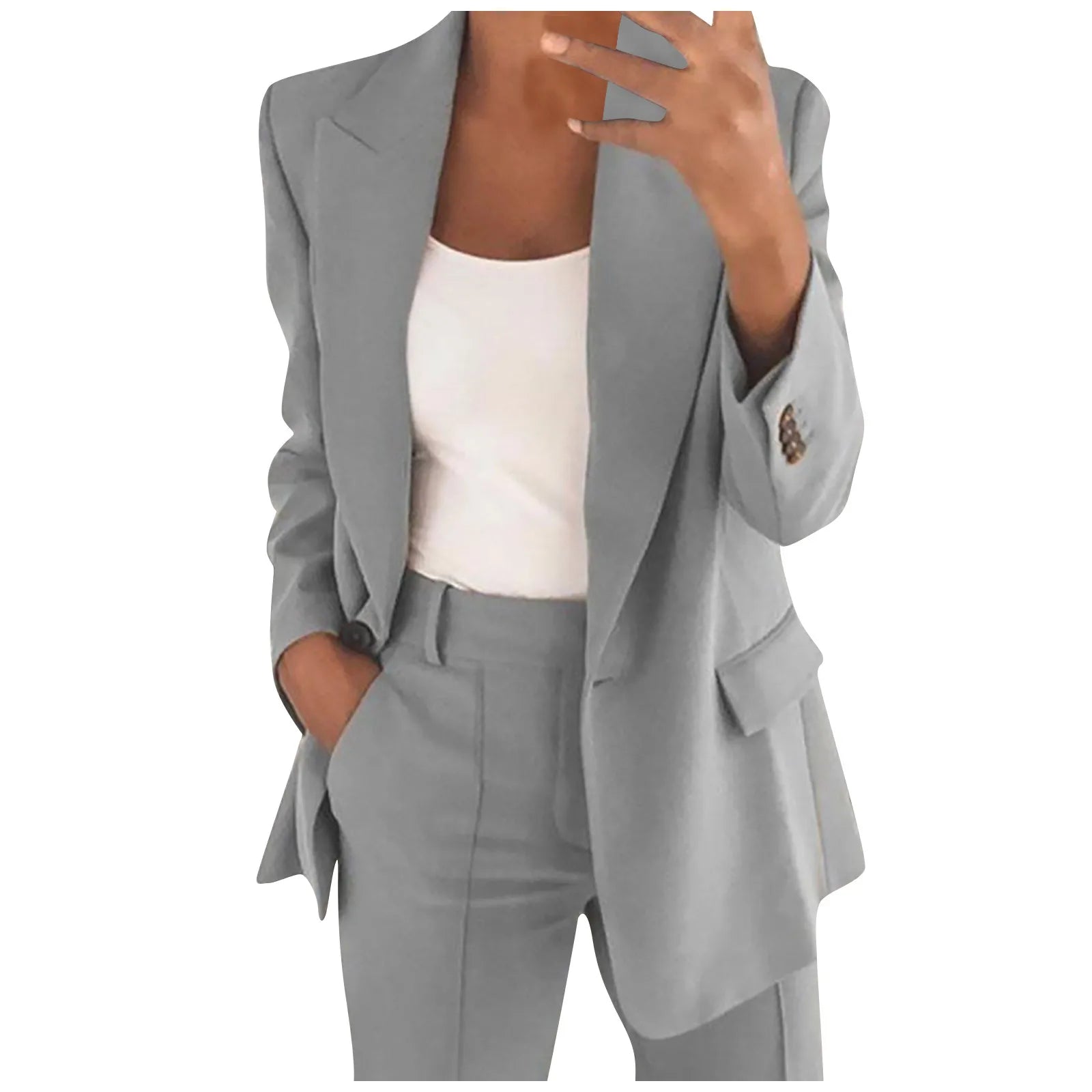 Solid Blazer Coat Women Notched Long Sleeve Cardigan Button Casual Jacket Suits Office Lady Blazers Jackets