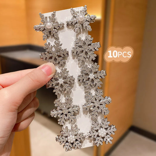 10-Pack Silver 3D Snowflake Hairpins for Women Elegant Winter Christmas Party Daily Outings Half-Updos Updos Styling Accessories