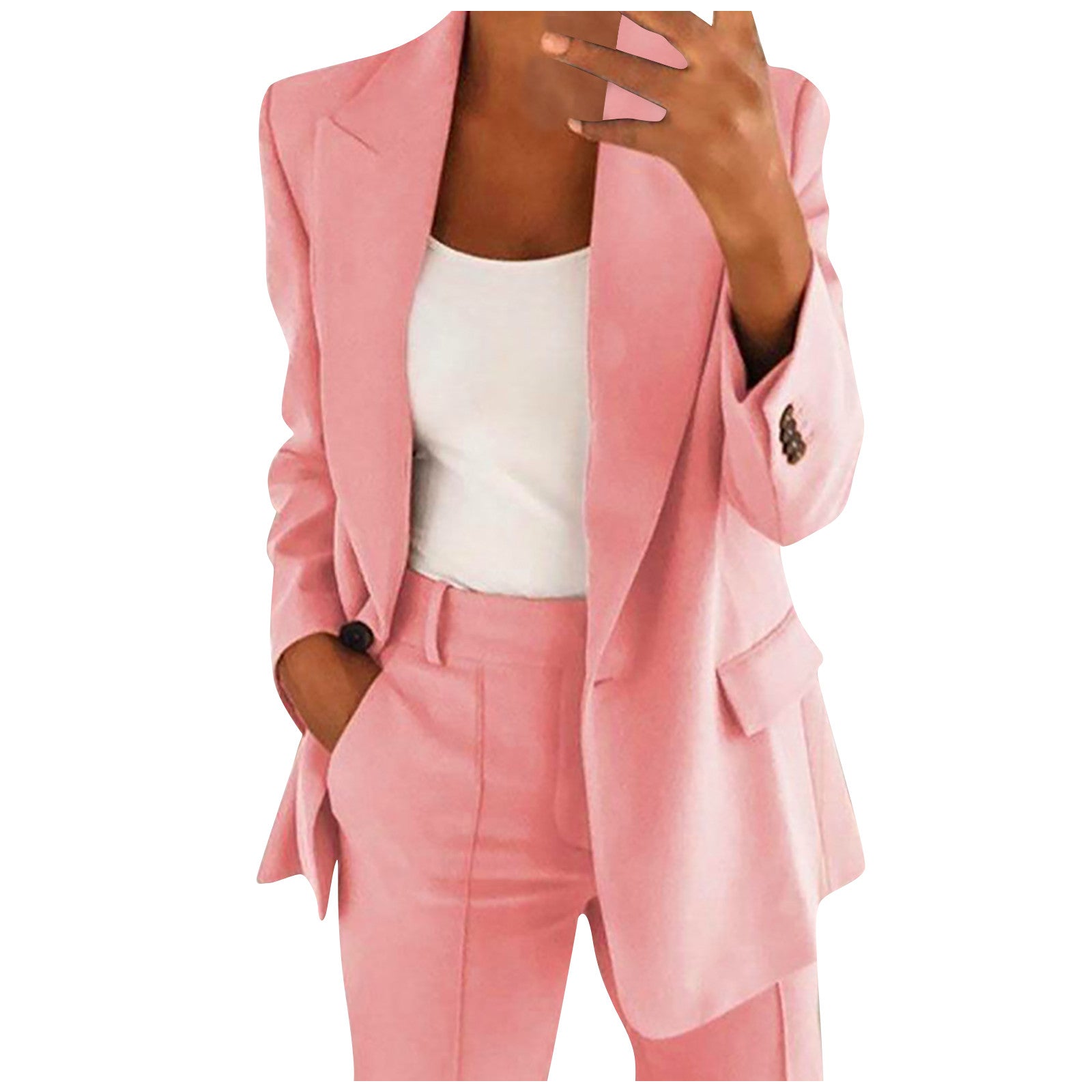 Solid Blazer Coat Women Notched Long Sleeve Cardigan Button Casual Jacket Suits Office Lady Blazers Jackets