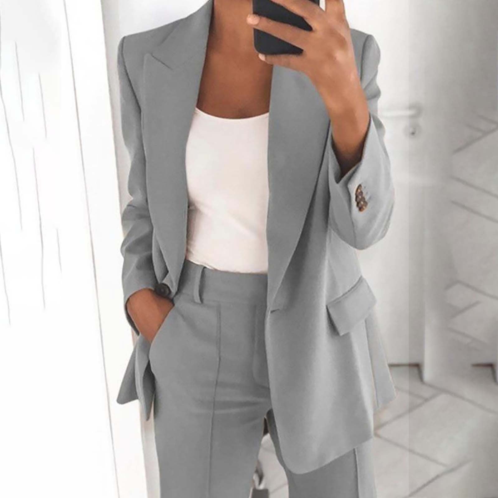 Solid Blazer Coat Women Notched Long Sleeve Cardigan Button Casual Jacket Suits Office Lady Blazers Jackets