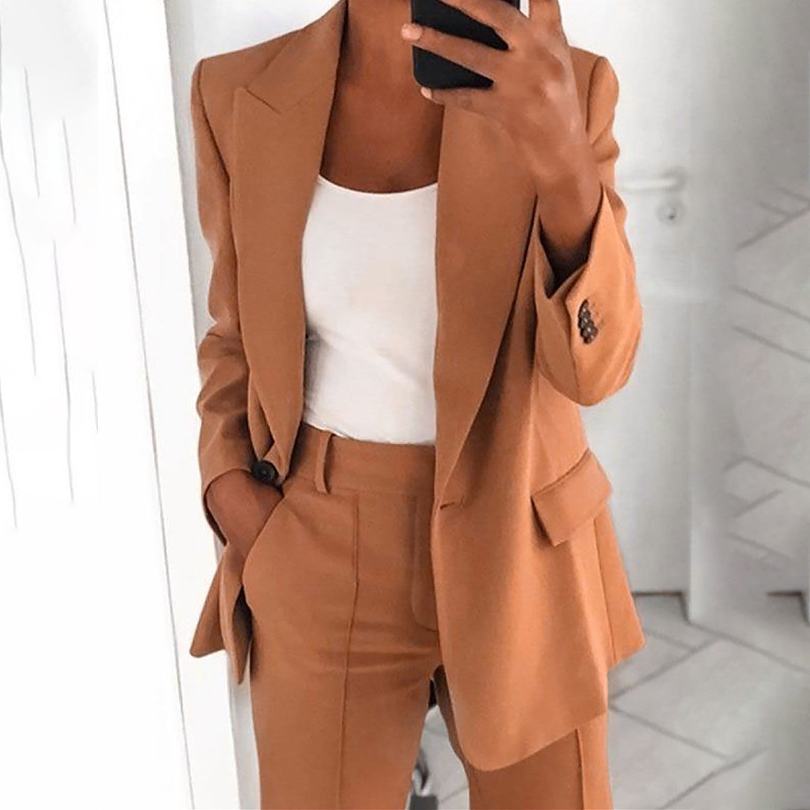 Solid Blazer Coat Women Notched Long Sleeve Cardigan Button Casual Jacket Suits Office Lady Blazers Jackets