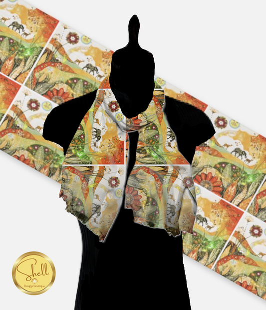 Orange Animal Parade Pattern Pashmina Scarf