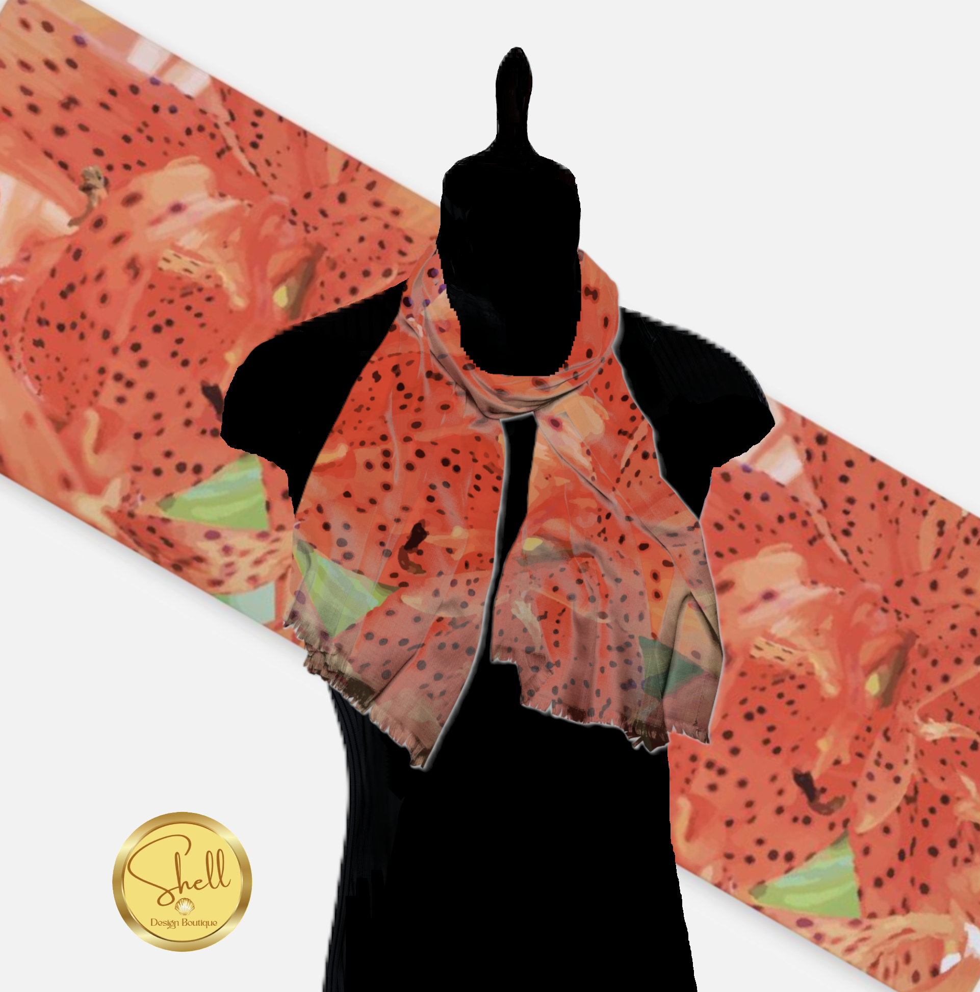 Orange Tiger Lily Floral Pashmina Scarf