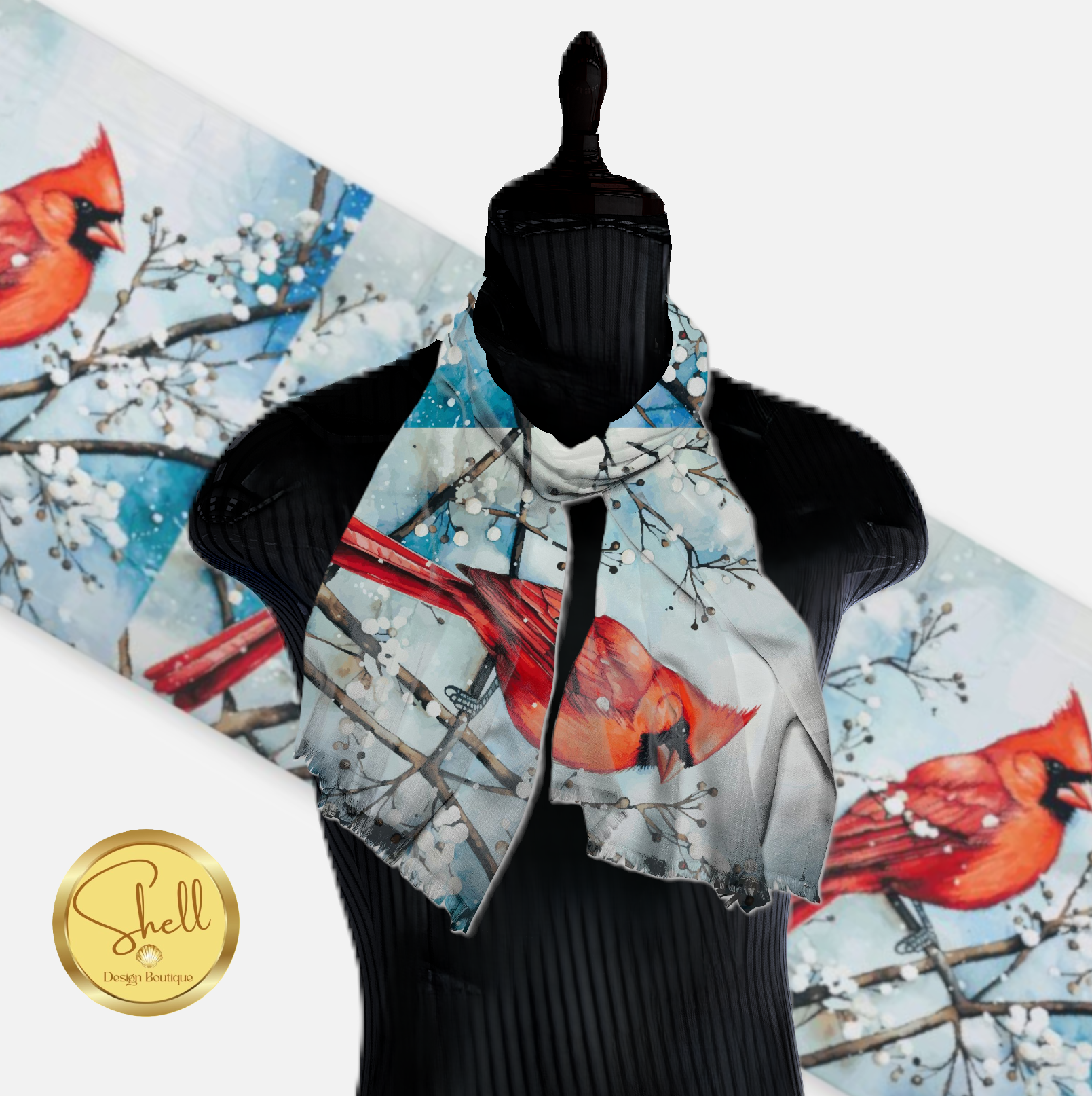 Red Birds in the Snow Pashmina Scarf