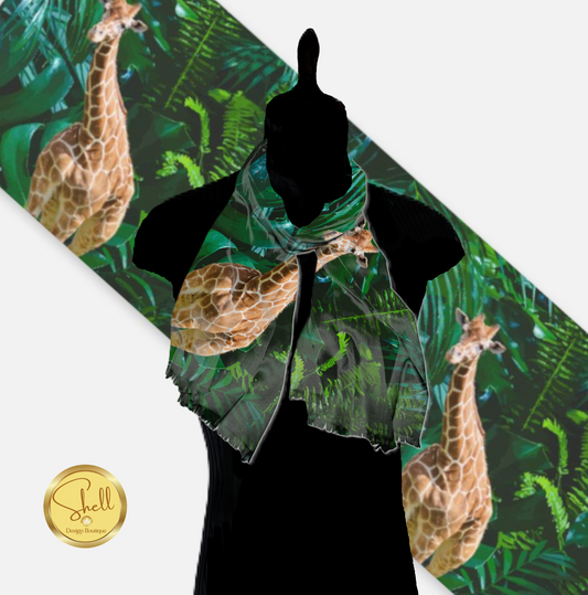 Tall Giraffe with Greenery Pashmina Scarf