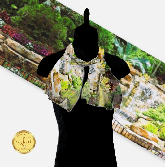 Tropical Waterfall with Flowers Pashmina Scarf