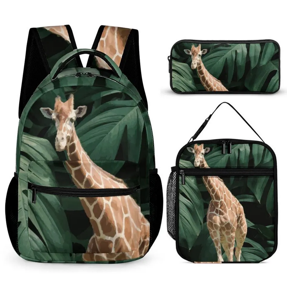 Tall Giraffe with Greenery 3-piece Backpack Set