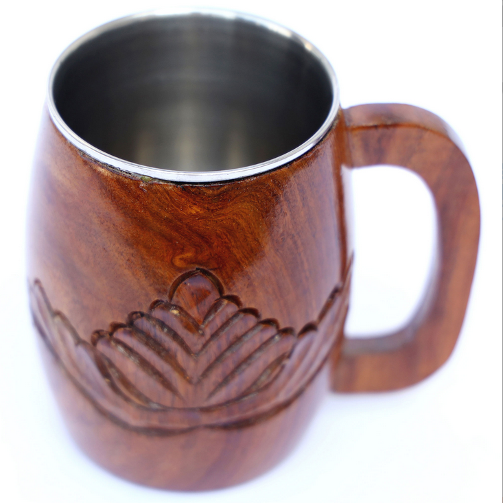 Handmade Wooden Mug With Stainless Steel Insert