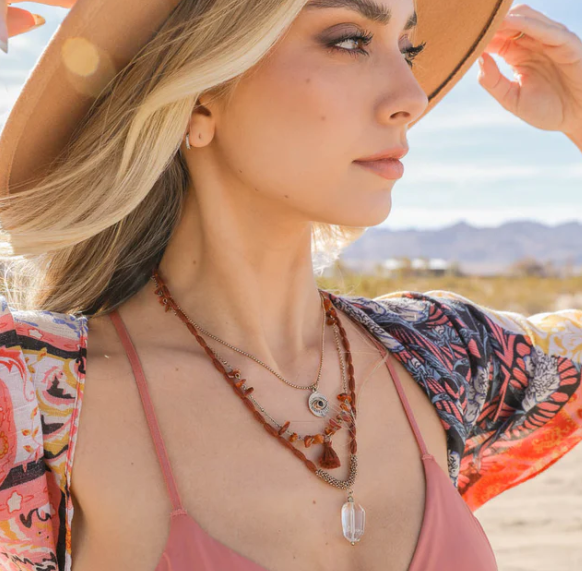 Carnelian & Crystal Layered Necklace